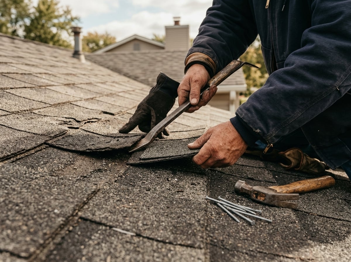 Roof repair work in progress